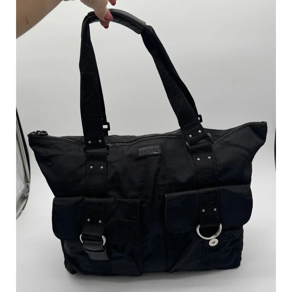 Lauren Ralph Lauren Black Nylon Satchel Shoulder Bag 16x15x7‎ VTG 90s Read